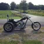 A motorcycle parked on the side of a road.