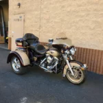 A motorcycle parked in front of a building.